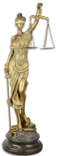 Casa Padrino Dekofigur Justitia Antik Gold/Antik Schwarz 16,2 x 15 x H. 52,5 cm - Polyresin Deko Skulptur auf Sockel