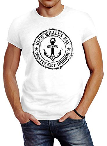 Neverless® Herren T-Shirt Anker Motiv maritim Retro Badge Vintage Anchor Print weiß XS