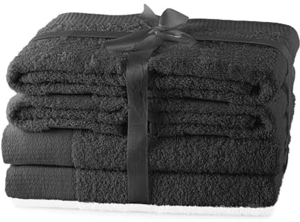 AmeliaHome Handtuch Set Grau 4 Handtücher 50x100 cm und 2 Duschtücher 70x140 cm 100% Baumwolle Qualität Saugfähig Graphit Anthrazit Amari
