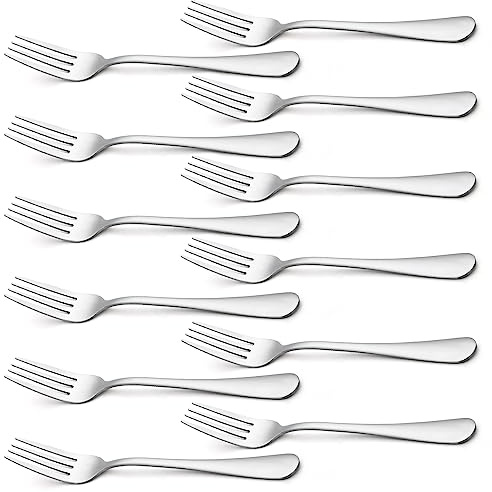 Briout Silverware, Dinner Fork 8 Inches, Forks Set of 12 Premium Food Grade Stainless Steel Forks for Home Kitchen Party Restaurant, Mirror Polished Dishwasher Safe