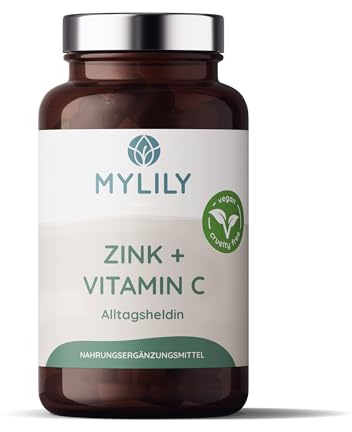 MYLILY® Zink + Vitamin C I Mit Vitamin D und Traubenkernextrakt I Alltagsheldin | Nachhaltige Glasflasche | 100% VEGAN & PFLANZLICH I 90 Kapseln I Hohe Bioverfügbarkeit I Deckt den Tagesbedarf