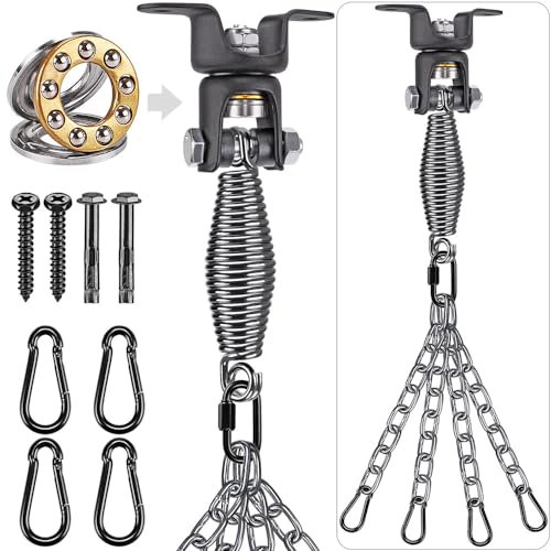 BeneLabel Boxsack Deckenhaken, Schwerlast Schaukelhaken Lager 360 Schwenkbar Hängematte Befestigung Hängesessel Aufhängung Karabiner mit 5mm Feder & 4 x 28cm Kette Sandsack Halterung, Bis 159kg