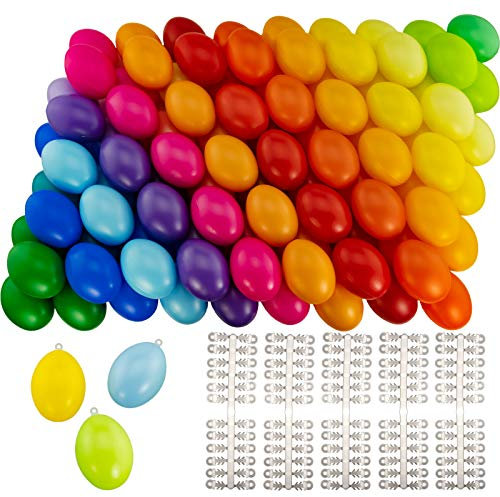 AURWEL 60x Ostereier zum Aufhängen | Ostereier Plastik | XXL Osterdeko Outdoor (6x4cm) für Garten, Balkon & Indoor | Wetterfeste Deko mit Aufhängebändern | Ostereier zum Bemalen | Ideal für Ostern