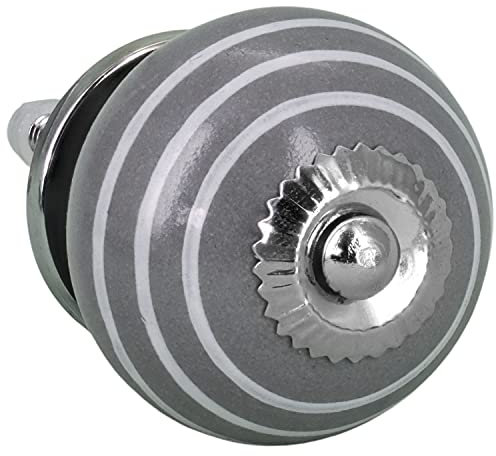 G Decor White Striped Round Ceramic Door Knob Vintage Shabby Chic Cupboard Drawer Pull Handle 4504 (Dark Grey)