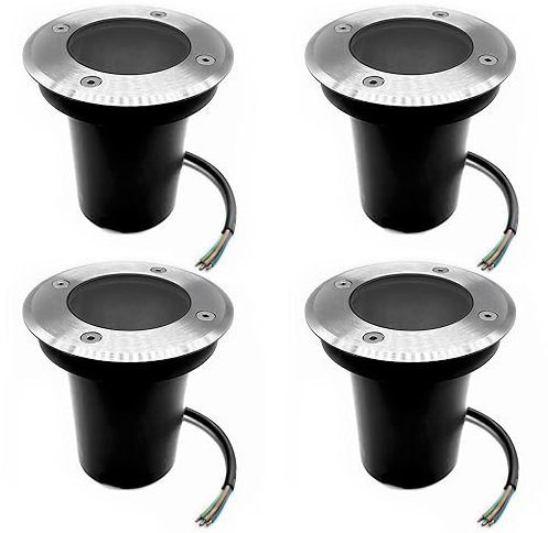 LIGHTWORLD24 Welt der Lichter 4 x IP65 Außen Bodeneinbaustrahler, Bodeneinbauleuchte, Bodenlampe, Wegbeleuchtung Edelstahl Gebürstet Rund 500kg belastbar GU10 Fassung geeignet für LED Leuchtmittel