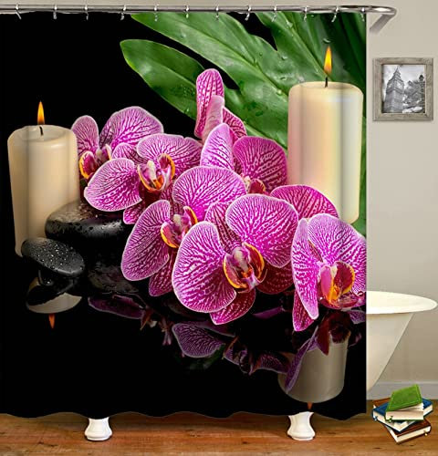Skcess Rideau de douche vert orchidée - 90 x 180 cm - Anti-moisissure - Imperméable - Avec crochet