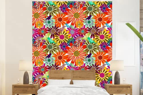 MuchoWow Papier peint Arc-en-ciel - Fleurs - Motifs - Hippie Papier peint photo 180x220 cm Papier peint imprimé