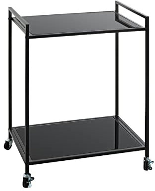 HAKU Möbel Mesa auxiliar con ruedas negro, Metal, cristal de seguridad - Dim.: AN 50 cm x AL 69 cm x P 36 cm, Estilo: Moderno