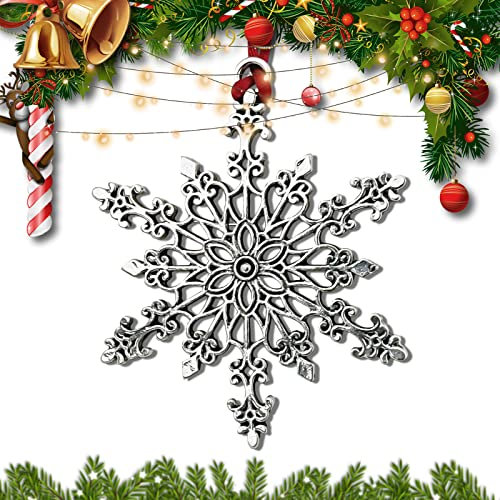 2022 Massiver Zinn Weihnachtsbaum Ornament, DIY Handgefertigte Ornamente, Metall DIY Handwerk Hängende Dekoration, Einzigartige Geschenke für Home Party Xmas Tree Decor, Schneeflocke