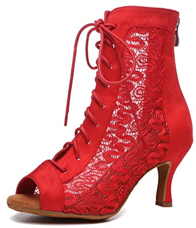 MINITOO Bottines de Danse Femme Ete Fete Prom Formal Sandals Chaussure Bout Ouvert L546 Rouge 7.5cm Talon EU 42