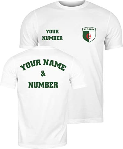 lepni.me T-Shirt pour Hommes de Football du Algérie avec Votre Nom et Numéro | Drapeau Algérien Insigne Personnalisé Coupe du Monde 2022 (L Blanc Multicolore)
