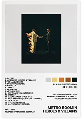 FABIVA Metro Boomin-Poster, Helden und Bösewichte, Albumcover, Poster, Leinwandposter, Wandkunst, Dekordruck, Bild, Gemälde für Wohnzimmer, Schlafzimmer, Dekoration, ungerahmt, 60 x 90 cm