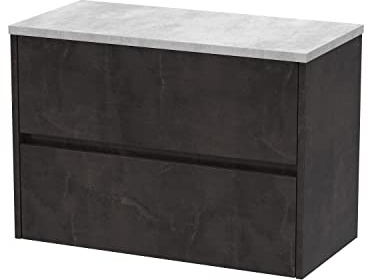 Hudson Reed HAV2606LBG Havana Modern Bathroom Wall Hung 2 Drawer Countertop Unit & Laminate Worktop, 800mm, Matt Metallic Slate/Bellato Grey