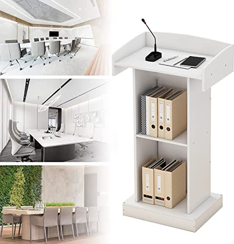 DFANCE Rednerpult Podium Multifunktionaler Sprachtisch Moderator Ceremonial Pult Schreibtisch Empfang Customer Desk for Unternehmen Campus,Leicht zu Montieren,Warm White,no Drawer