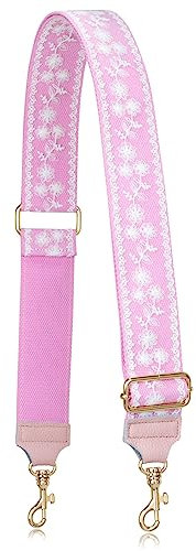 ALLZEDREAM Taschengurt Schultergurt Zum Wechseln Verstellbarer Umhängetasche Handtasche Schultertaschen 5CM Breiter Stickerei Spitze Pailletten, Spitze Rosa-Echtleder Enden