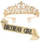 DRESHOW Geburtstag Krone und Schärpe für Damen Geburtstag Mädchen Schärpe & Strass Tiara Set Geburtstag Dekorationen Haarschmuck Glitter Schärpe für Party