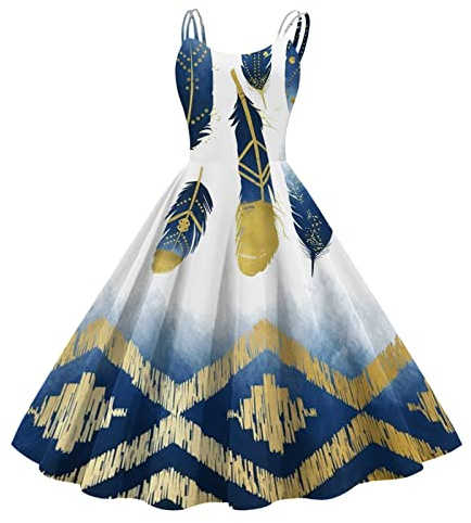 Damen 50er Jahre Kleid Rockabilly Festlich Abendkleid Hohe Taille Spaghettiträger Sommer Petticoat Kleid Vintage Retro-Kleidung Partykleid Kleider Elegant Blumendruck Ballkleid Cocktailkleid