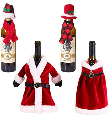 Bekecidi 4 Pcs Christmas Wine Bottle Covers, Christmas Bottle Bags Reusable Wine Decoration Bag for Christmas Decoration Various Home Party Festival Ornament, a Set of 4 Design Style