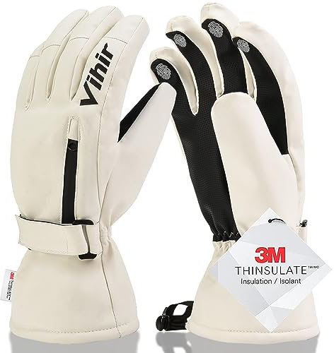 Vihir Skihandschuhe Herren & Damen Winterhandschuhe Thermo Handschuhe, Wasserdichte Touchscreen 3M Thinsulate Warm Fahrradhandschuhe, Eisfischen, Skifahren, Radfahren, Snowboard Winddichte Skihandsche