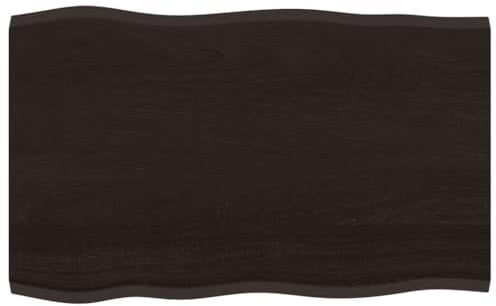 vidaXL Tischplatte, Holzplatte für Tisch Esstisch Couchtisch, Massivholzplatte Handgefertigt mit Baumkante, Ersatztischplatte, Dunkelgrau 80x50x2cm Massivholz Eiche Behandelt
