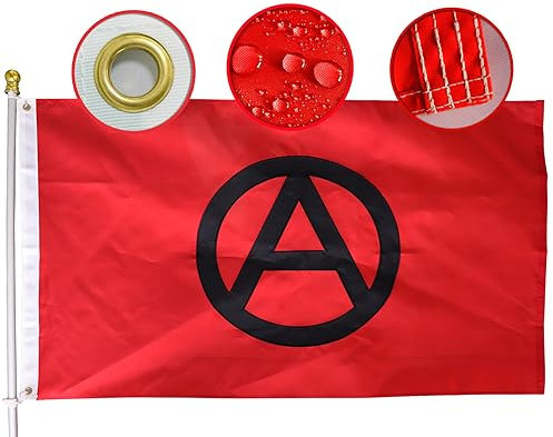 Hochwertige anarchistische Symbolismus-Flagge, 90 x 150 cm, groß, bestickt, Kreis A-Symbole, vierfach genähte Fliegenenden, Anarchismus, Punk-Bewegung, offizielle Anarchie-Flaggen, Hausdekoration,