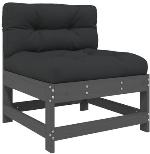 vidaXL Mittelsofa, Gartensofa mit Kissen Latten-Design, Modular Holz Sofa für Garten Terrasse, Gartenmöbel Loungemöbel, Grau Massivholz Kiefer