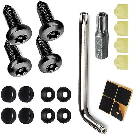 4 Set Black Anti Theft License Plate Screws Kits, Rustproof Stainless Steel Car Tag Plate Mounting Hardware, M6 (1/4) Tamper Proof Screws for Front Rear Frame Holder Mounting 1996-2023