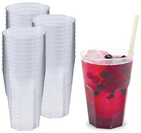 Silverkitchen 90x Cocktail Becher 0,3 L transparent aus PP 6-eckig Made In Germany Hartplastik Trinkbecher bruchsichere Cocktailbecher mehrweg