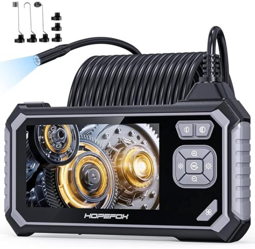 Endoskopkamera mit Licht, Hopefox 4.3 Zoll IPS Bildschirm Industrie Endoskop, IP67 wasserdichte Inspektionskamera, 1080P HD Rohrkamera mit 8 LEDs, Kanalkamera mit 33FT/10M Halbstarres Kabel