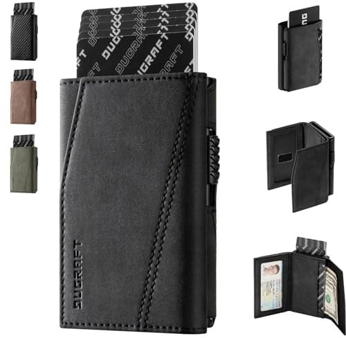 DUGRAFT Portafoglio porta carte con finestra d'identità, portafoglio per carte di credito con blocco RFID, portafogli da uomo, custodie per carte e organizer per denaro, può contenere oltre 9 carte