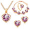 Clataly Coeur cristal collier boucles d'oreilles bracelet anneau ensemble amour pendentif collier femme fille bijoux (Couleur rose)