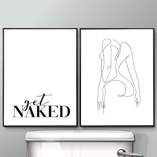 AWKFHF Schwarz Weiß Get Naked Funny Line Woman Leinwand Bilder Poster Kunstdruck Wohnzimmer Schlafzimmer Wand Deko(Kein Rahmen) (Minimalist08,2X50X80CM)