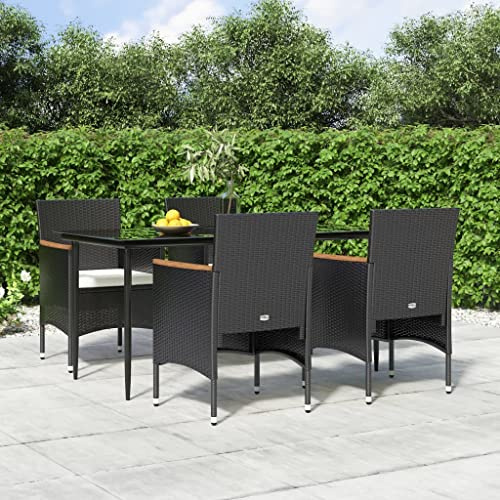 MNISDFL Gartenlounge Biertischgarnitur Terrassenmöbel 5-TLG. Garten-Essgruppe mit Kissen Schwarz