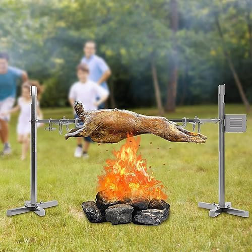 Miuxe Kit De Parrilla De Barbacoa Automática Eléctrica De Acero Inoxidable Portátil para Cocinar Al Aire Libre, Kit De Carbón De Varilla De Máquina De Servicio Pesado con Motor Eléctrico