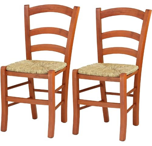 VIRSUS Set 2 Sedie Paesana in Legno con Seduta in Paglia, Misura 43x42x86 cm, Sedia Tradizionale Robusta, per Casa, Cucina, Agriturismo, Ristorante, Made in Italy (Ciliegio)