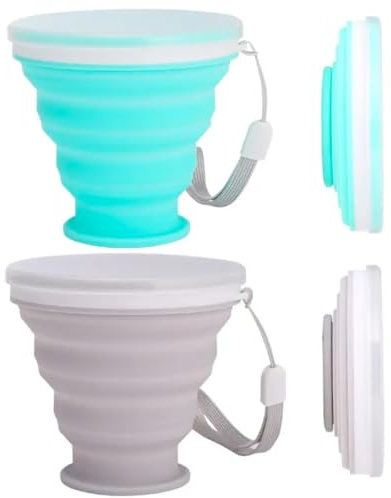 Visxcnu Paquete de 2 Vasos de Silicona Plegables, Taza de Viaje Plegable, Copa de Viaje Plegable con Tapa, Juego de Vasos portátiles Reutilizables para Picnic, Camping, Viajes de Senderismo