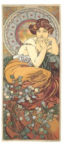 Belgian Tapestrie gewebter Wandbehang Gobelin Die Edelsteine nach Alphonse Mucha (Topas)