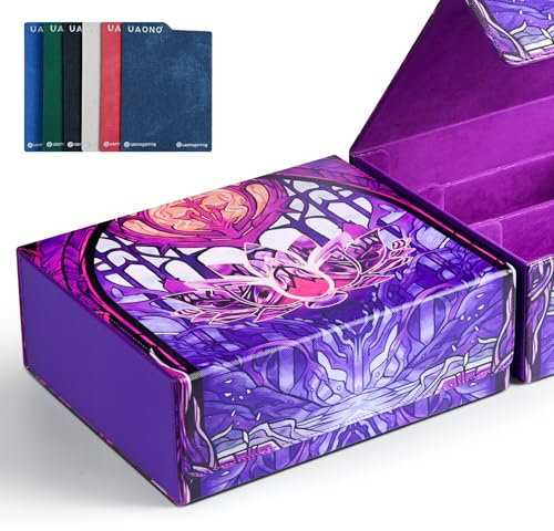 UAONO MTG Deck Box, 1800+ Card Storage Box mit sechs Kartenteilern magnetischer Verschluss Kartenhalter Passt für Magic Game Cards-Black lotus flower