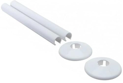 Pack of 2 Pipes Radiator Pipe Covers Sleeve 15 mm Collar Cut Fit Bathroom Chrome Modern Aesthetics Easy to Clean Home Decoration Home Decor (White)
