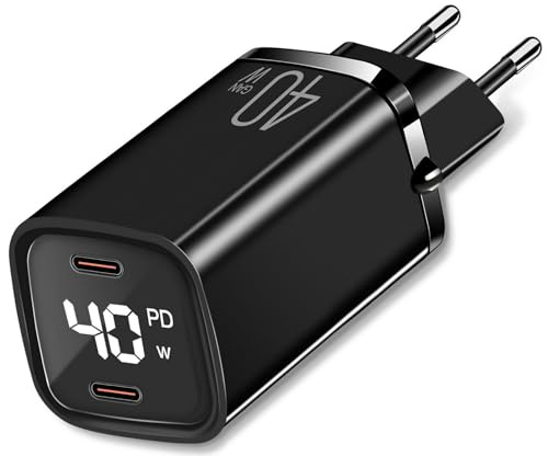 Mini 40W USB C Ladegerät GaN mit LED Display, BUOTAU Handy Netzteil 2 Port USB C Schnellladegerät PD QC PPS Schnellladen für iPhone 8 X 11 12 13 14 15 Pro Max, iPad, Samsung Galaxy, Google Pixel usw