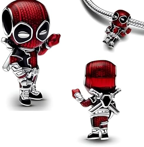 The Charmery Marvel Deadpool Charm in argento Sterling S925, compatibile con ciondoli Pandora, Trollbeads, Chamilia, Biagi e molti altri braccialetti con ciondoli del Regno Unito., Metallo