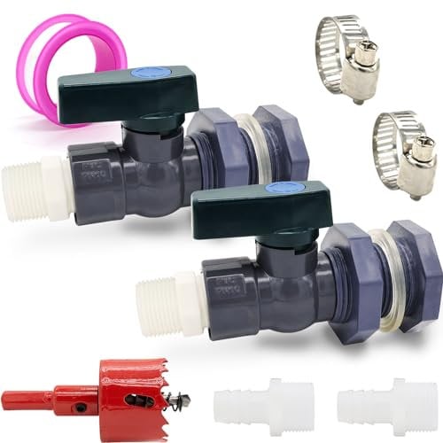 2 Pezzi Set di Rubinetti per Acqua Piovana, Rubinetto per Canna da Pioggia in PVC, con Raccordo a Paratia, Adattatore per Tubo (25 mm+16 mm), Sega a Tazza, per Acquari, Piscine, Barili da Giardino