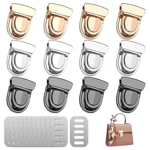 12 Stück Verschluss Schloss für Tasche,3 Farben Drehverschlüsse Für Handtaschen,Steckschloss für Taschen,Geldbörse Push Lock Sets,Tuck Lock für Leder Tasche Portemonnaie Geldbörse DIY