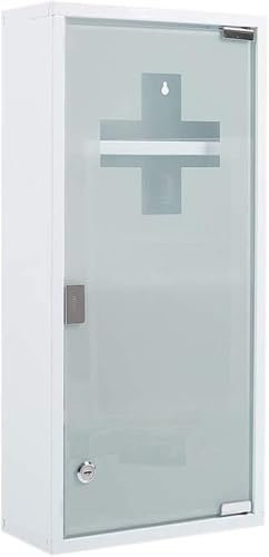 Madera Nieve Botiquín, Botiquín de Primeros Auxilios, Colgador con Cerradura, Armario de Medicamentos con Estantes, Armario de Medicamentos de Acero Inoxidable para Pared (Blanco, 57x27)