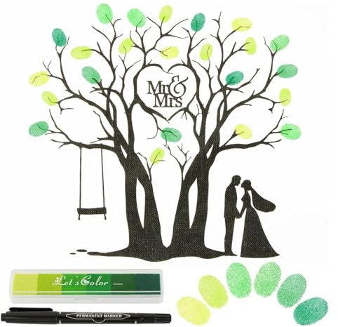 AIBAOBAO Fingerabdruck Leinwand Hochzeit, Fingerabdruck Hochzeit Baum 30 x 40 cm, Hochzeitsbaum Gästebuch, Fingerabdruck Baum Personalisierte für 100 Gäste, für Jahrestag Geburtstag Signature