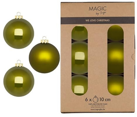Weihnachtskugeln Glas 10cm 6 Stück - matt & glänzend - Große Christbaumkugeln Weihnachtsbaumkugeln für Weihnachten - Christbaumschmuck & Weihnachtsbaumschmuck Olivgrün - Green Olives