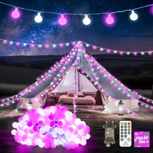 23 M 200 LED Fairy Lights Plug in Outdoor Globe String Lights Waterproof with Remote Timer Memory 8 Modes Christmas Lights for Bedroom Patio Garden Tree Party Holiday Indoor Decorations Cool Pink