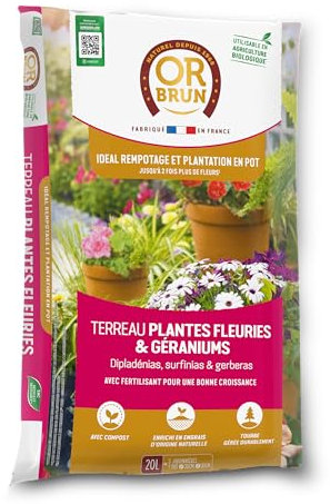 Terreau Plantes Fleuries et Géraniums Or Brun 20 L : un support de culture complet