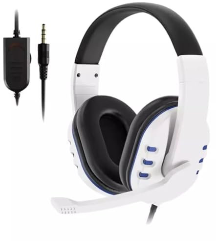 Cuffie Gaming con Microfono, Compatibili Plays 4/Plays 5/box One/Switch/PC, Cancellazione del Rumore, Gamer Chat e Game, Controllo Volume, Cavo 120 cm Jack 3.5 mm, Bianco