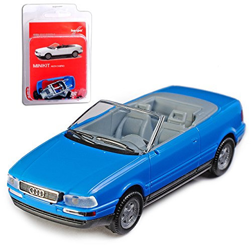 A*u*d*i 80 B4 8C Cabrio Blau Offen 1991-1995 Bausatz Kit H0 1/87 Herpa Modell Auto mit individiuellem Wunschkennzeichen